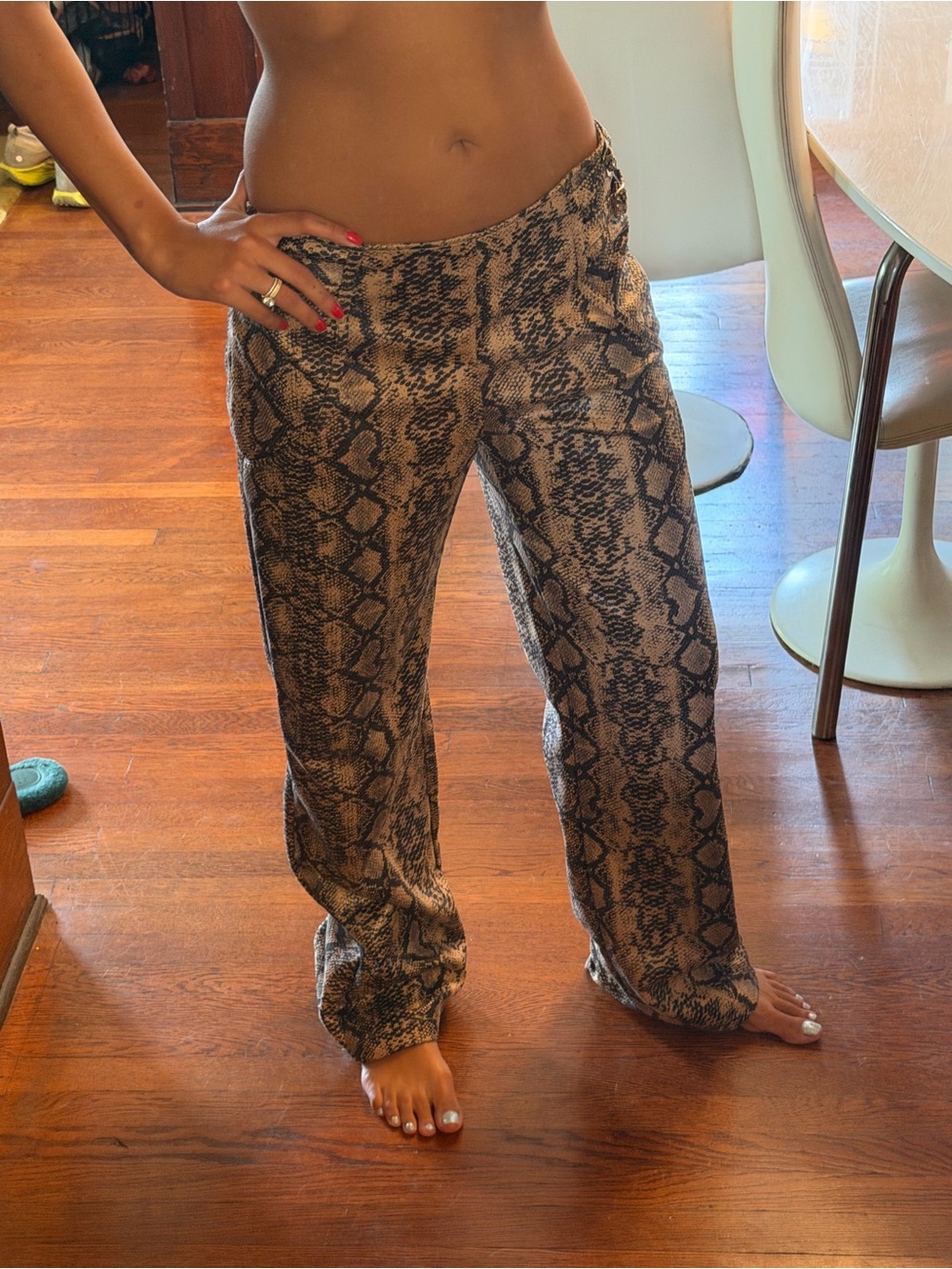 PrettyLittleThing Brown and Black Snake Print Wide-Leg Pants